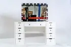 WHITE GLASS TOP MAKE-UP DRESSER TABLE WITH LED MIRROR WITH DRAWER KLDS11-D