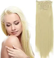 Clip in Hair Extensions Blonde - Premium Womens Straight Double Weft Thick Hair Extensions Clip in on Hair for Short Hair (Golden, 55 cm)