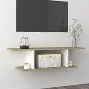 Floating TV Cabinet, Entertainment Unit TV Stand TV Unit Wall Mounted TV Cabinet White and Sonoma Oak 103x30x26.5 cm