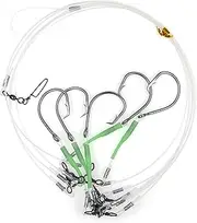 Xubbwov Deep Drop Rig, 5 Stainless Steel Tuna Circle Hooks with Glow Sleeves, Snapper, Tilefish Rig, Saltwater Offshore, Hooks Size 8/0, 9/0, 10/0, 11/0, 12/0, 13/0, 14/0, 15/0, 16/0