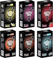 NottyBoy Sampler Variety Condoms - 60 Count | 3-In-One (Ribs and Dots, Contoured), Raised Dotted, Banana | Chocolate and Strawberry Thin Condoms For Men