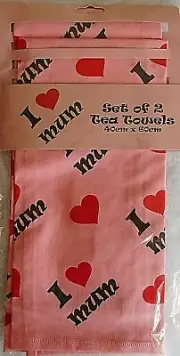 "I Love Mum" Set of 2 Cotton Tea Towels