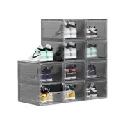 Large Clear Plastic Shoe Boxes Stackable, 10 Pack Drop Front Shoe Storage Box...