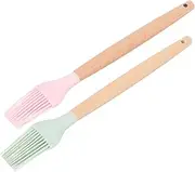 2pcs Portable Pastry Silicone Basting Brush Wooden Handle Oil Kitchen Basting Tool Multi-Purpose Cooking Brush Set