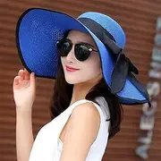 Womens Big Bowknot Straw Hat Large Floppy Hat,Foldable Roll Up Beach Cap Sun Hat UPF 50+ WAITAO (Color : Suit 8)