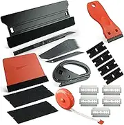 22 Pcs Furniture Film, DIY Kitchen Wrap Tools Kit, Wallpaper, Peel & Stick, Car Vinyl Wrap, Long & Small Felt Squeegee, Safe Cutter, Tape Measure, Utility Knife, Scraper, Rental Friendly, Black & Red