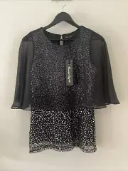 BNWT Gorgeous Ladies Phase Eight Black Liona Sequin Cape Blouse Top, UK Size 8,