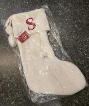 St. Nicholas Square Ivory Cable Knit Christmas Stocking Red "S" *NEW*