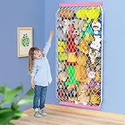 Stuffed Animal Storage Net, Elastic Stuffed Toy Holder,Door/ Wall Mount Length Adjustable Hanging Stuffy Animal Organizer, Plushie Net For Nursery Play Room-Pink Boards