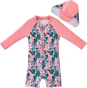 [UMELOK] Baby and Toddler Girls One Piece Swimsuit Rash Guards with Hat UPF 50 Sun Protection