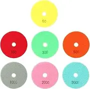 7Pcs Marble Resin Polishing Pad Set, 100mm Soft Grinding Disc for Stone Ceramics Glass, Sturdy Nylon Backing, Unique Slot Design for Quick Heat Dissipation, Low Noise, Grit Sizes