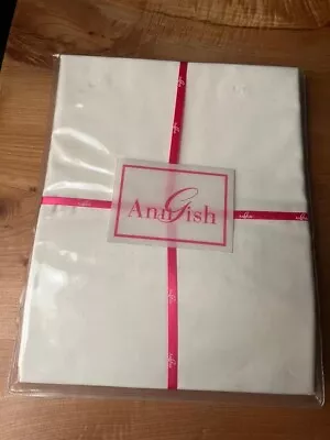 NWT $163 Ann Gish Cotton Sateen KING Pillowcases Set - Ivory w/ Metal Silk Trim