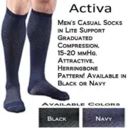 Activa Men's Casual Socks Herringbone 15-20mmHg (Black) Small