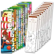 30 Assorted Coloring Bookmarks with Reading Logs (10 designs, 3 each)