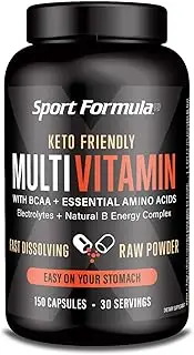 Sport Formula Daily Keto Superfood Multivitamin BCAA Amino Acid Powder Capsules for Men and Women. Won't Upset Your Stomach: Natural Vitamin B Energy Complex: Anti Aging Immune System Support