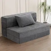 [HOMFINE] Folding Sofa Bed - Convertible Sleeper Chair with Pillow, Fold Out Couch, Foam Floor Mattress, Futon Couch, Lazy Sofa for Living Room/Dorm/Guest Room/Home Office, Twin, Gray