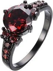 [Yuren] Vintage Ruby Red Garnet Wedding Promise Band Ring 10KT Black Gold Filled Size 6-10