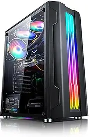 Mid-Tower Computer Case ATX, Micro-ATX, Mini-ITX, Can Install 6 ARGB Case Fans, USB2.0-USB3.0-HD Audio, Tempered Glass Side Panel(Black)