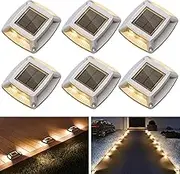 Solar Dock Lights 6 Pack Driveway Lights IP68 Waterproof Solar Deck Lights Outdoor LED Solar Powered Walkway Marine Warning Lights for Pathway Sidewalk Stair Step Garden Yard(Warm)