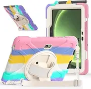 Tablet Case for Samsung Galaxy Tab Active 5 Pro 10.1 inch (2025), 360° Rotating Hand Strap and Stand, Heavy Duty Rugged Shockproof Silicone Cover with Shoulder Strap (Colourful Pink)