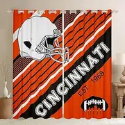 Football Sports Decor Curtains, American Football City 30%-50% Blackout Curtains Orange and Black Football Team Curtains & Drapes Graffiti 3D Helmet Window Curtains 42''Wx63''L (Cincinnati)