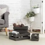 16 Inch Rustic Nesting Grey Wood Decorative Storage & Accent Crates, Set of 3