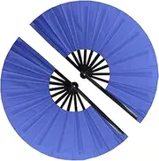 Rave 2 Pack Blue Chinese Kung Fu Tai Chi Hand Fan - Large Folding Fabric Festival Fan for Women's Party Dance