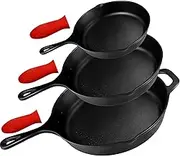Cast Iron Skillet Set of 3, Pre-Seasoned Saute Frying Pans for Oven Stovetop Grill, Indoor and Outdoor Use 15 20 25 Cm Black