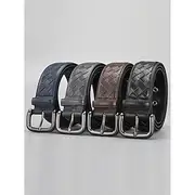 Men's Woven Leather Belt – Premium Buckle, Casual and Formal Wear, Available in Blue, Gray, Brown, Black