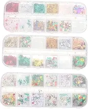 FOMIYES 3 Sets Nail Snowflake Sequins Glittery Nail Art Decorations for Winter Holiday Party