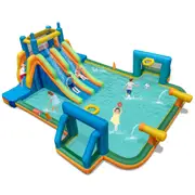 Babyjoy Inflatable Water Slide Park Kids Bounce House Trampoline Jumping Castle w/2 Slides & Soccer Gates NO Blower