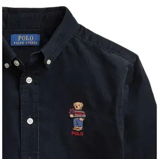 我愛巴黎 Polo Ralph Lauren Bear 男青年熊熊 禮物熊 燈芯絨 黑色長袖襯衫