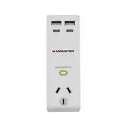 Monster Single Socket Surge Protector With Usb C And Usb A Ports White