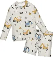 [GuoChe] Baby Boys Rash Guard Sets Beige Trucks and Diggers Toddler Long Sleeve 2 Piece Swimsuit UV Sun Protection (3T-10)