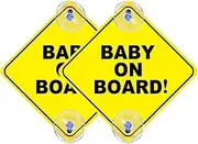 2Pcs Baby on Board Sign for Car, Reusable Safety Warning Signs Car Baby Stickers Child on Board Sign with 4 Suction Cups for Window Cling