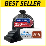 Bulk 33 Gallon Trash Bags - 250 Heavy Duty Black Can Liners for All Needs