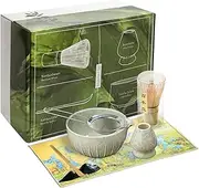 7 Pcs Matcha Whisk Set, Yakiter Matcha Set Kit for Matcha Lover, Japanese Matcha Tea Set with Whisk, Bamboo Scoop, Whisk Holder, Tea Cloth, Tea Scoop Stand, Match Bowl with Spout(Green)