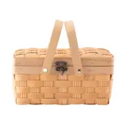 Small Woodchip Wooden Picnic Basket with Cover and Folding Handles