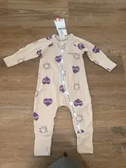 BONDS Baby Unisex Wondercool Wondersuit Cream Purple Zippy 00 3-6mths