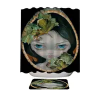 Wood Sprite with Leaves Painted on Wooden Log Shower Curtain