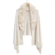 LVD Women's Knitted Wrap Cape Faux Fur One Size Ladies Soft/Warm Coat White