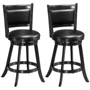 Costway 2x 61cm Swivel Bar Stools Wooden Backed Dining Chair PVC Cushioned Seat Black