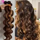 Bundles With Frontal Body Wave Honey Blonde Highlight 3 Bundle P4-27