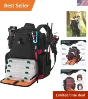 Compact Fishing Tackle Backpack with Protective Rain Cover and 18 Compartments