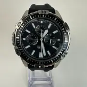 NWT Fossil Men's Garrett Chronograph Black Dial Black Rubber Strap Watch FS5624