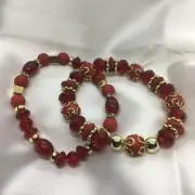 2 PC Handmade Bohemian Beaded Stackable Stretch Bracelet Set New Free Ship 1424