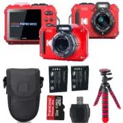 Kodak PIXPRO WPZ2 Digital Camera (Red) +Extra Battery +Tripod +Case -32GB Kit