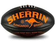 AFL Sherrin Full-Grain Leather Football Designer Black Fluro Orange size 5.