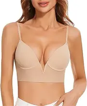 [Generic] Running Girls Sports Bra for Women French Deep V Low Cut Large Open Back U Shaped Beautiful Back Seamless Underwear Small Chest Gathered Anti Sagging Sexy Bra Without Steel Front Closure Wireless Bra