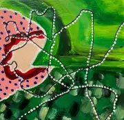Mixed media original art acrylic and string painting 12 x 12" abstract